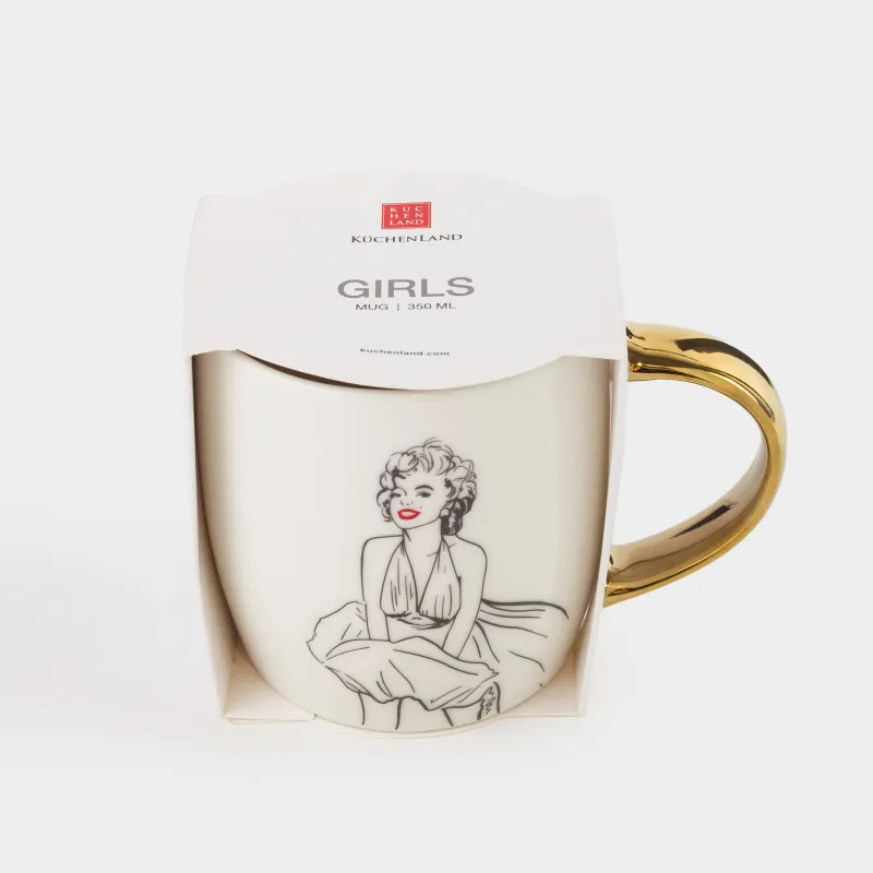 Кружка, 350 мл, фарфор N, бело-золотистая, Мэрилин Монро, Girls, image-4