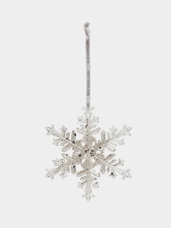 Игрушка елочная, 8 см, акрил, с блестками, серебристая, Снежинка, Figure sparkle, image-1