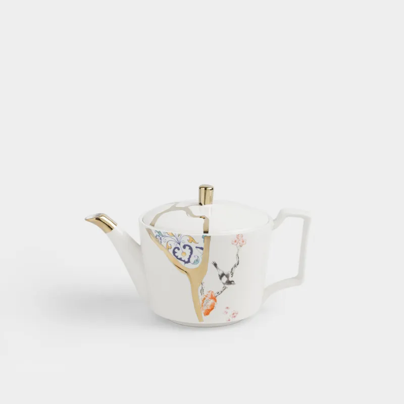 Чайник заварочный, 700 мл, фарфор N, бело-золотистый, Кинцуги, Revival