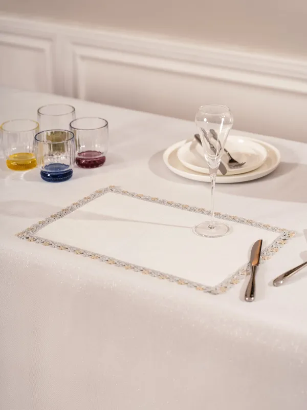 Салфетка под приборы, 30х45 см, полиэстер, прямоугольная, белая, Цветочное кружево, Flower lace, image-1