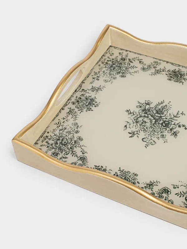 Поднос, 30х30 см, МДФ/стекло, квадратный, молочно-золотистый, Зеленые цветы, Green lace, image-3