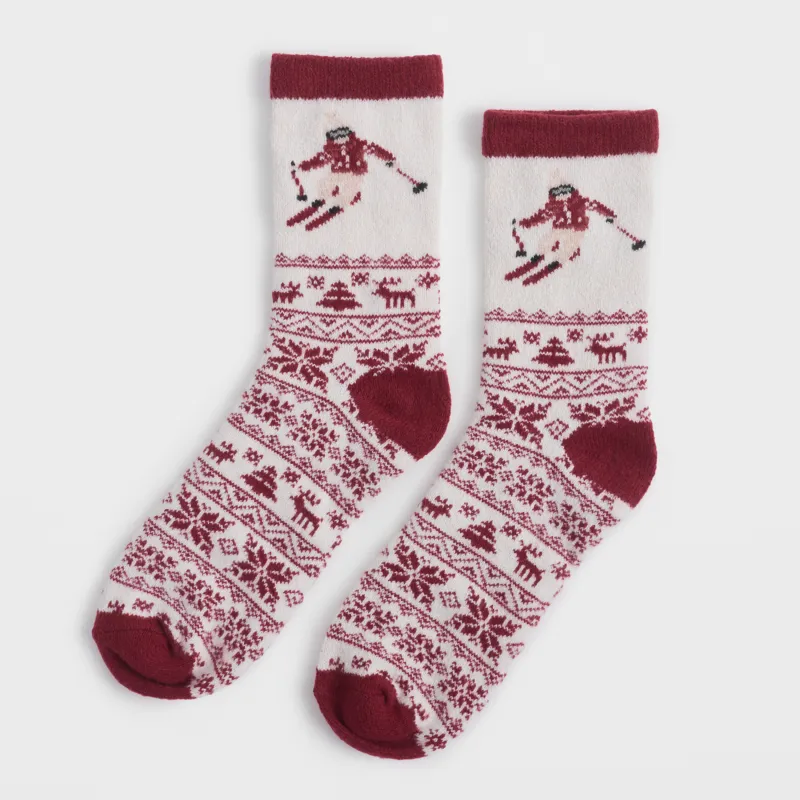 Носки женские, бежево-красные, Fleece