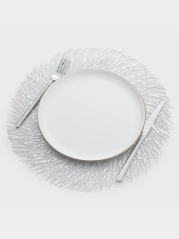 Салфетка под приборы, 38 см, ПВХ, круглая, серебристая, Azhur Grid, image-3