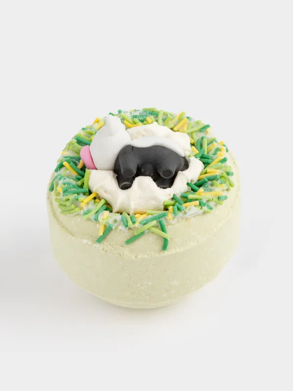 Бомбочка для ванны, 130 гр, с игрушкой, зеленая, Груша, Корова, Friends spa, image-1