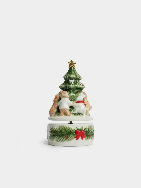 Статуэтка музыкальная, 18 см, заводная, Животные у елки, Christmas friends, image-1