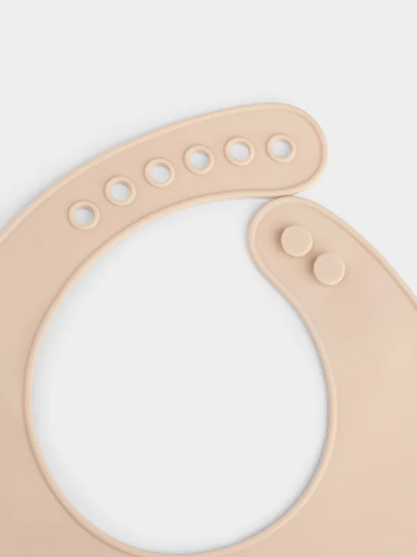 Нагрудник, детский, 31x23 см, с карманом, силикон, бежевый, Kiddy, image-2