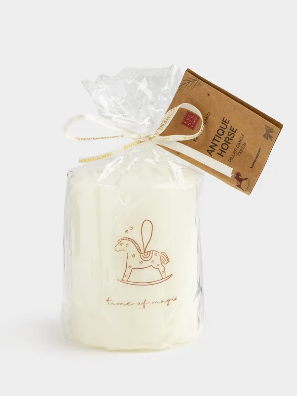 Свеча, 7х9 см, цилиндрическая, молочная, Лошадка, Antique horse, image-4