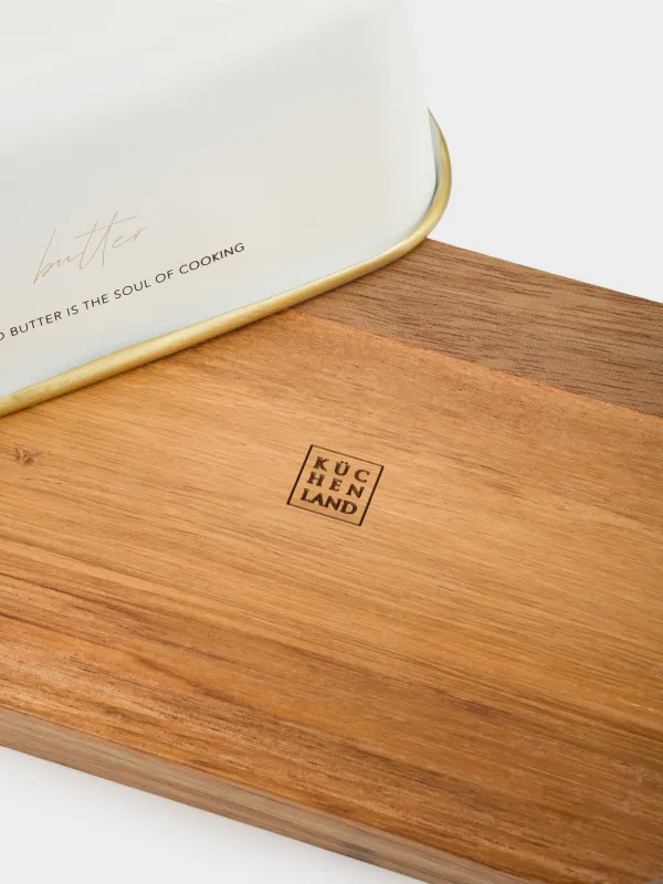 Масленка, 17 см, дерево/металл, прямоугольная, молочно-золотистая, Autograph, image-3