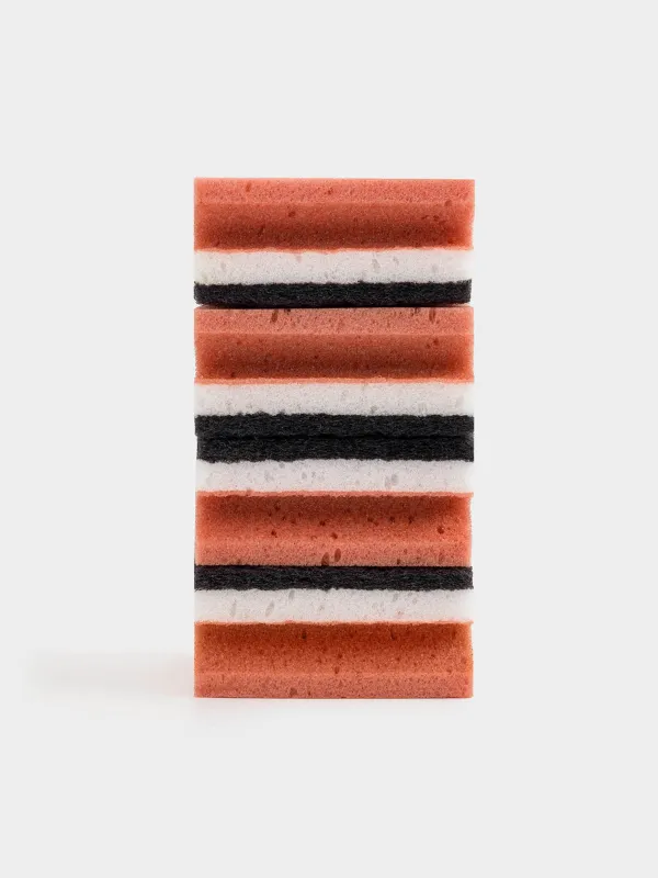 Губка для мытья посуды, 10x7 см, 4 шт, поролон/абразив, коричнево-серая, Clean, image-1