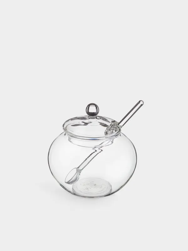 Сахарница, 11 см, 350 мл, с ложкой, стекло, Clear, image-0