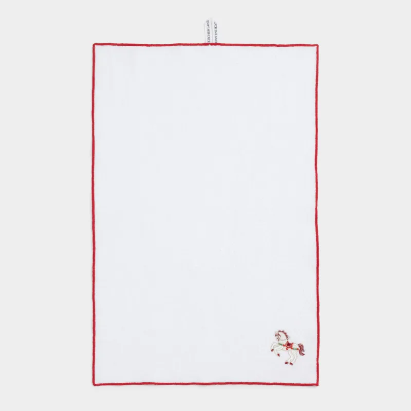 Полотенце кухонное, 40х60 см, хлопок, белое, с красным кантом, Лошадка, Christmas traditions