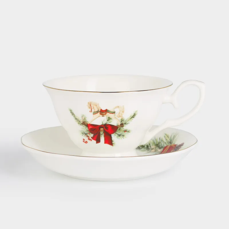 Пара чайная, 1 перс, 2 пр, 180 мл, фарфор F, белая, Лошадка с бантом, Christmas miracle classic