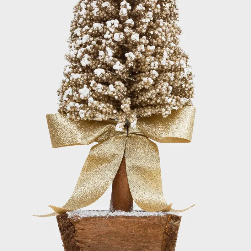 Ель искусственная, 42 см, с подсветкой, в деревянном горшке, пластик/дерево, шампань, Frosty sparks, image-2