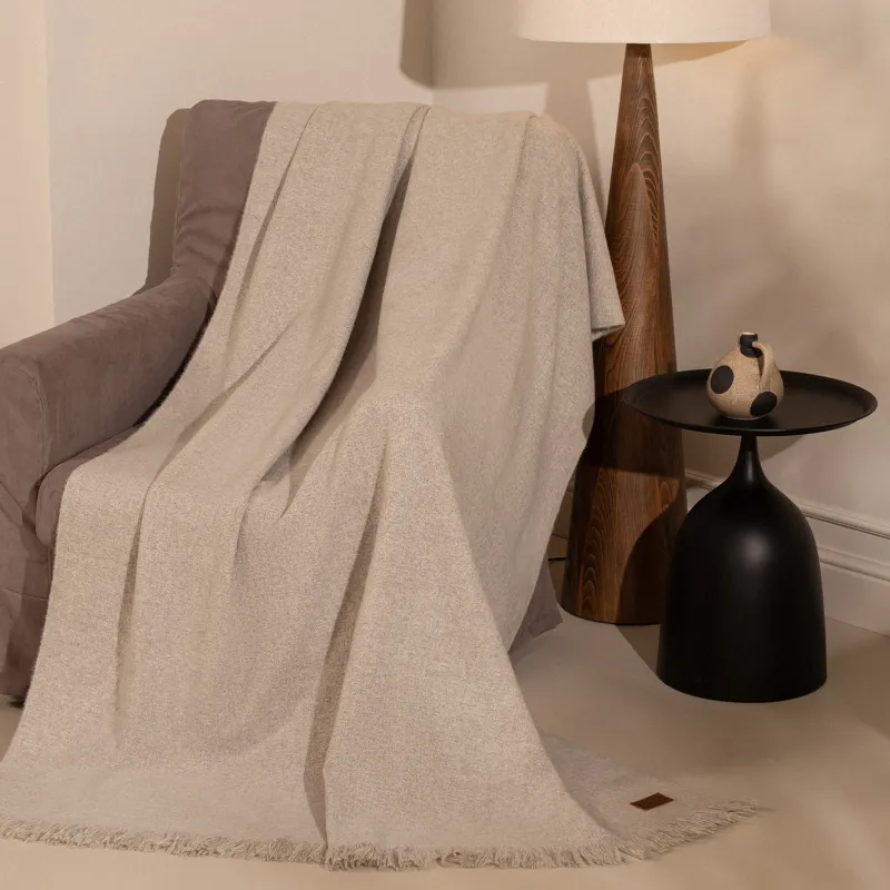 Плед, 130х170 см, с бахромой, полиэстер, светло-коричневый, Neutral