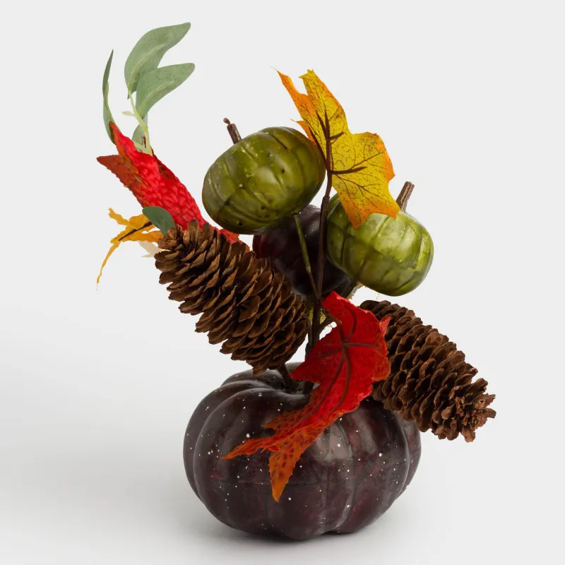 Композиция декоративная, 21 см, пенопласт, Осенний букет в темной тыкве, Grand garden decor, image-3