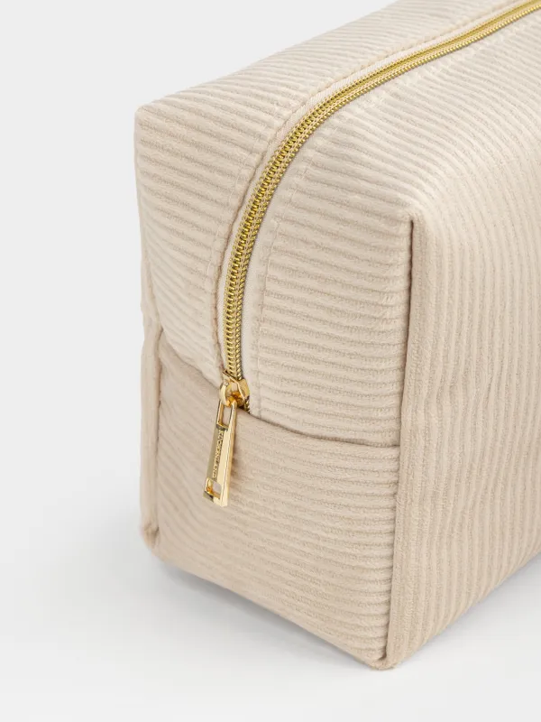 Косметичка, 21х15 см, в рубчик, бархат, бежевая, Moire, image-2