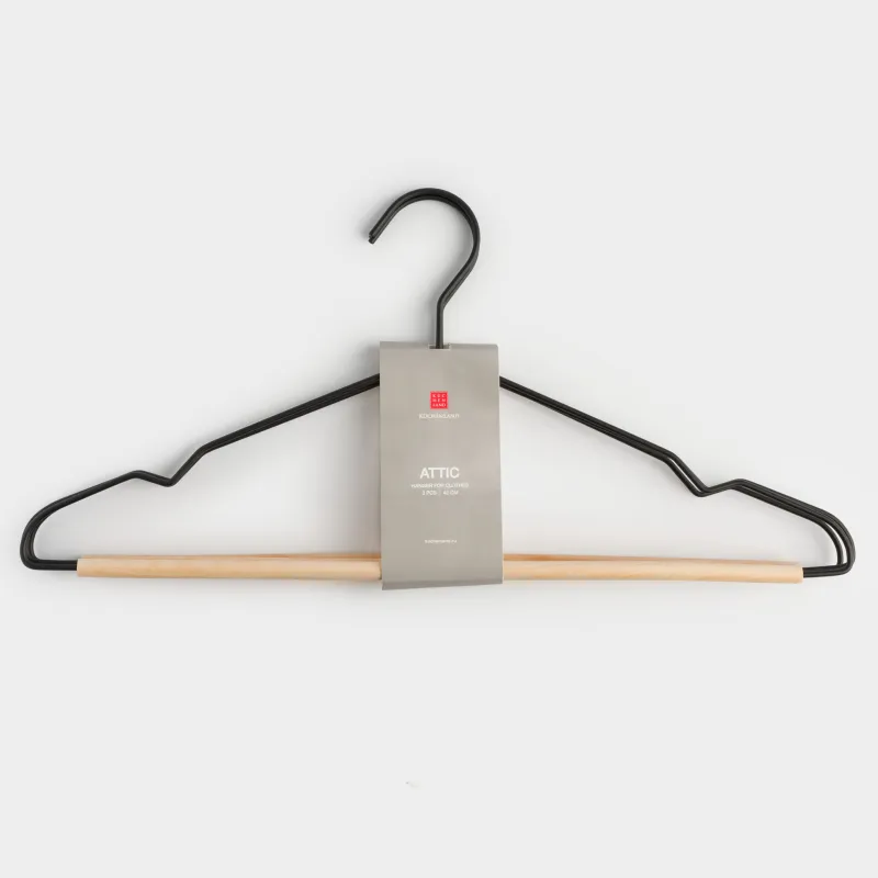 Вешалка-плечики, 42 см, 3 шт, металл/дерево, черная, Attic, image-4