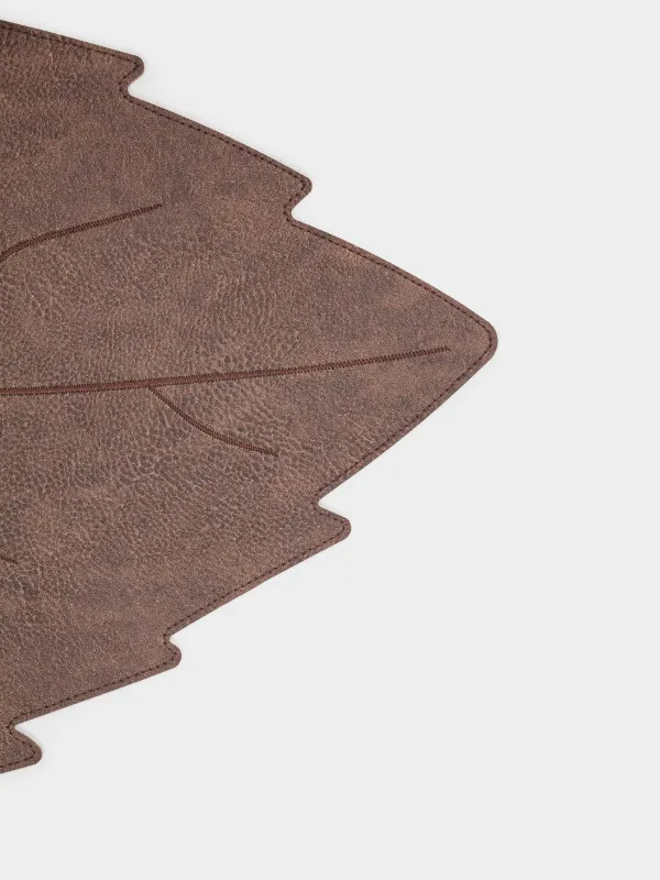 Салфетка под приборы, 35x48 см, ПВХ/полиэстер, фигурная, коричневая, Лист, Rock shape, image-2