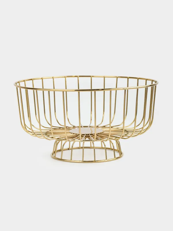 Корзина для фруктов, 28х16 см, на ножке, металл, золотистая, Twist gold, image-0