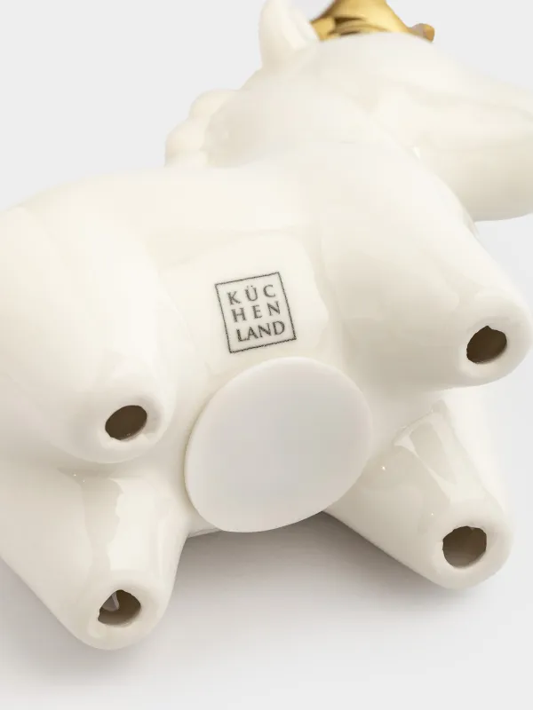 Копилка, 16х16 см, фарфор P, молочно-золотистая, Лошадка c короной, Horse milky, image-2