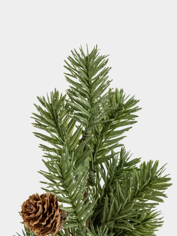 Композиция декоративная, 25 см, в крафте, пластик, шампань, Хвоя с шишкой, Conifer champagne, image-1