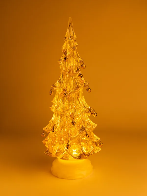 Статуэтка с подсветкой, 32 см, акрил, бело-золотистая, Ель с летающим снегом, Golden style, image-4