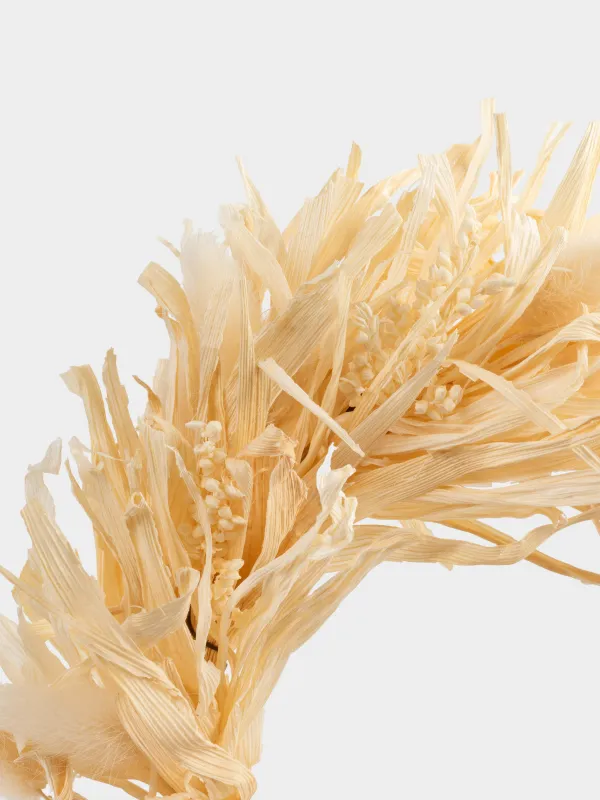 Венок декоративный, 23 см, сухоцветы, Лагурус с листьями, Dried flower, image-4