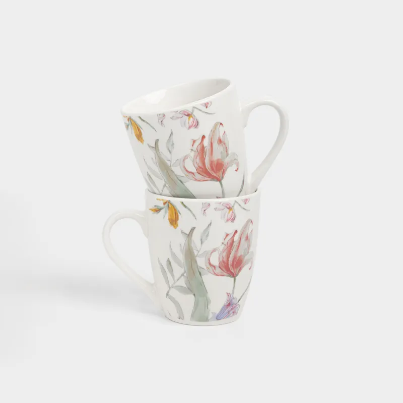 Кружка, 350 мл, 2 шт, фарфор P, белая, Пастельные цветы, Pastel flora