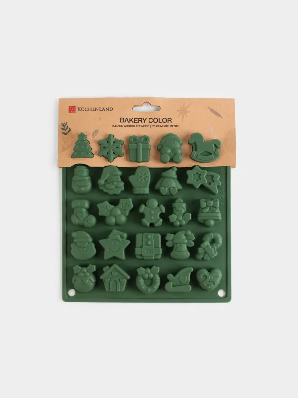 Форма для льда и шоколада, 19х18 см, 25 отд, силикон, зеленая, Атрибуты праздника, Bakery color, image-4