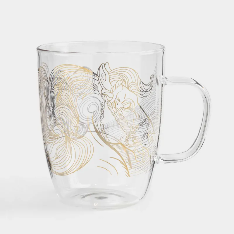 Кружка, 580 мл, стекло Б, золотистая, Лошади, Horse gold