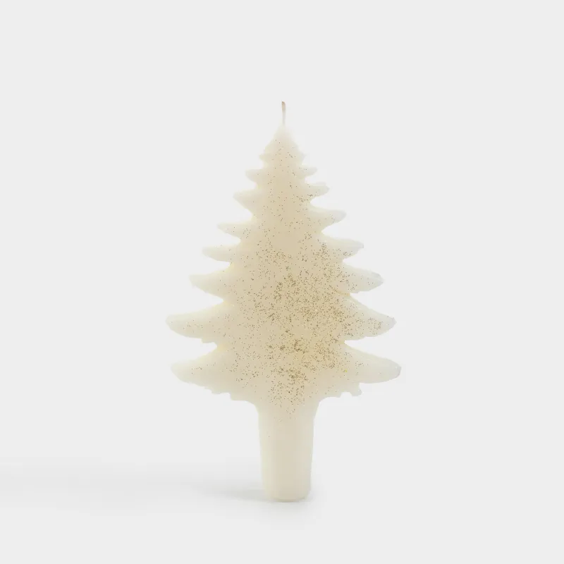 Свеча, 9x15 см, с блестками, шампань, Елка, Fir candle