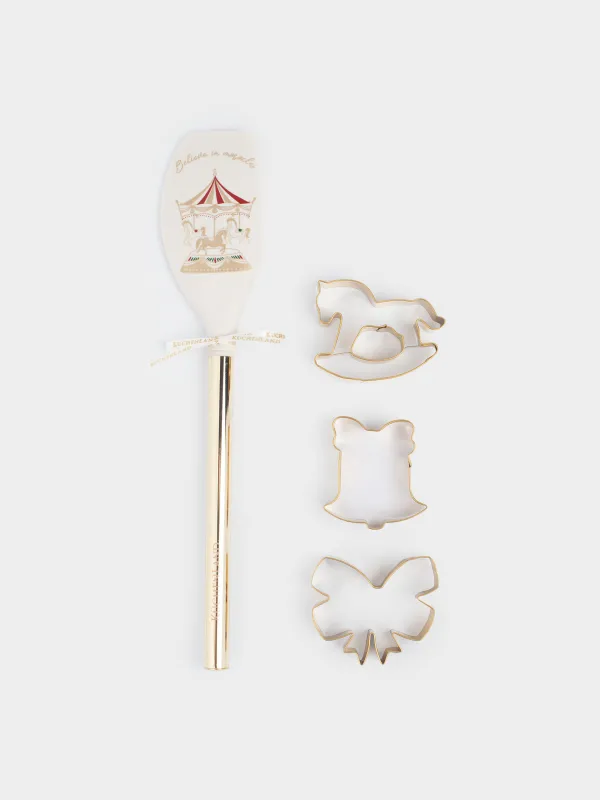 Набор для выпечки, 4 пр, лопатка/формы, силикон/сталь, молочно-золотистый, Карусель, Bakery gold, image-0