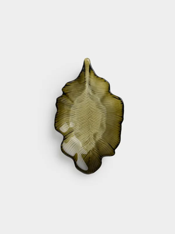 Блюдо, 28х16х4 см, стекло, зеленое, Лист, Leaves, image-2