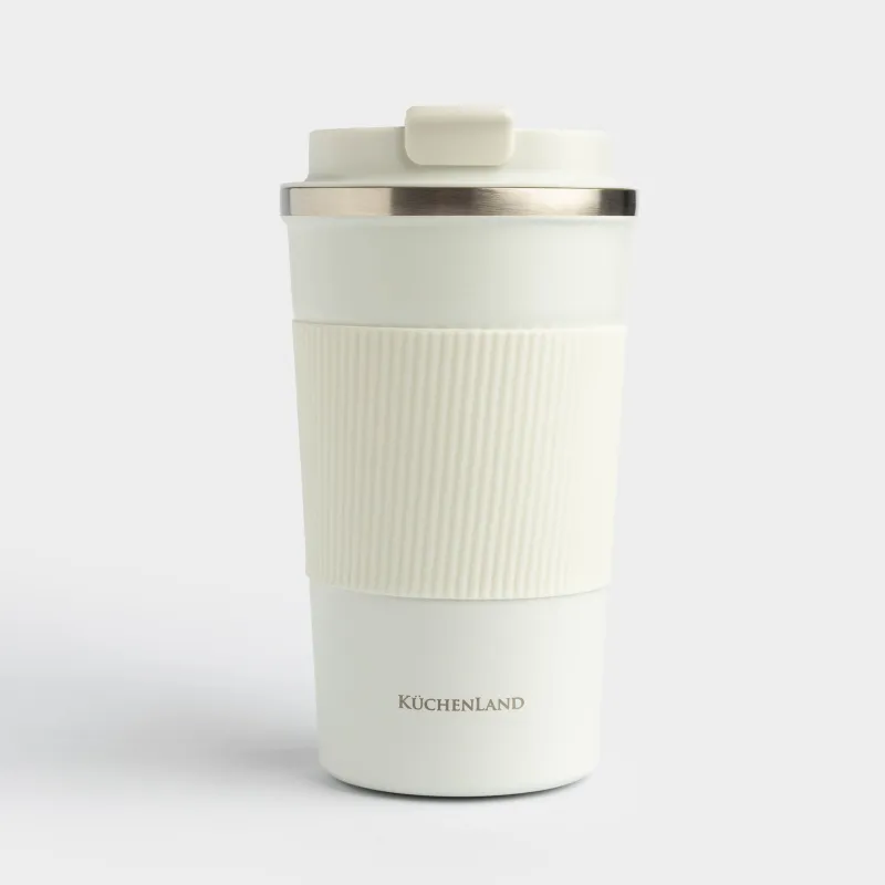 Термокружка, 450 мл, с зарфом, сталь/пластик/силикон, бежевая, Coffee life, image-1