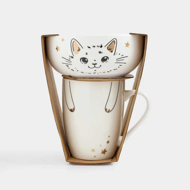 Набор посуды, детский, 1 перс, 2 пр, бело-золотистый, Котик и звезды, Cat, image-5