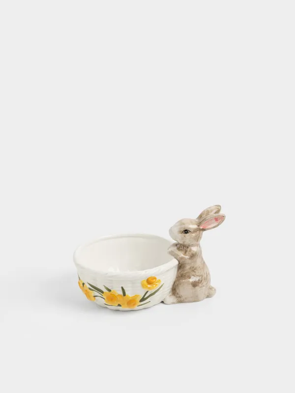 Конфетница, 22х13 см, 820 мл, керамика D, молочно-бежевая, Кролик с корзиной и цветами, Rabbit in narcis, image-3