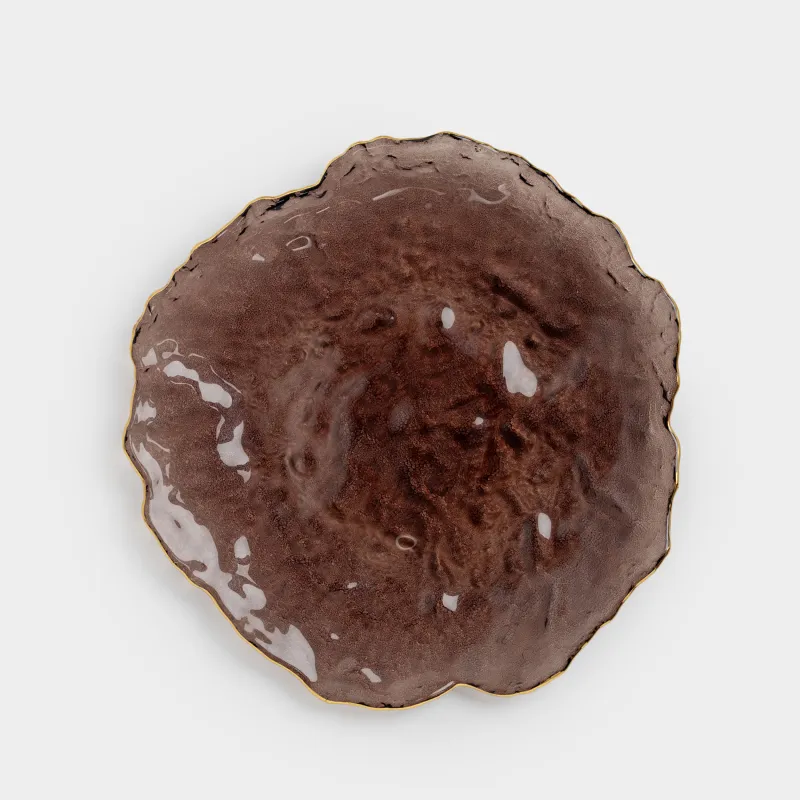 Блюдо, 26х3 см, стекло, коричневое, с золотистым кантом, Nautilus color