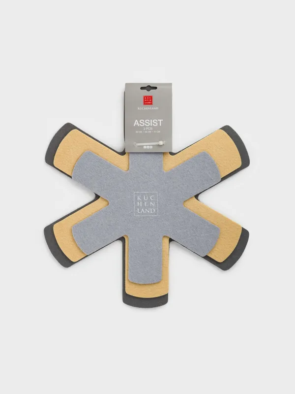 Набор протекторов для сковород, 3 шт, 38/34/27 см, фетр, серый/бежевый, Assist, image-6