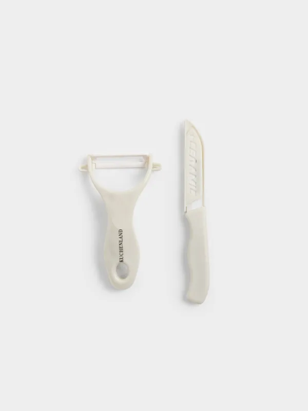 Набор для чистки овощей, 2 пр, нож/овощечистка, керамика/пластик, бежевый, Regular, image-0