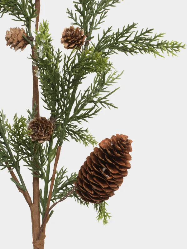 Ветка декоративная, 70 см, Хвоя с шишками, Conifer decor, image-3
