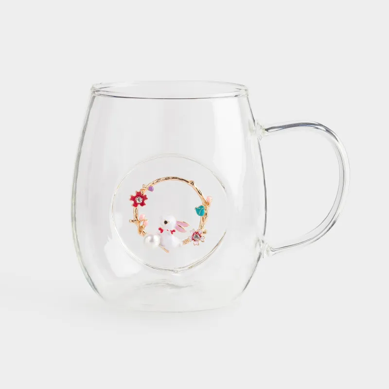 Кружка, 470 мл, стекло Б/металл, Кролик в цветах, Lux elements, image-0