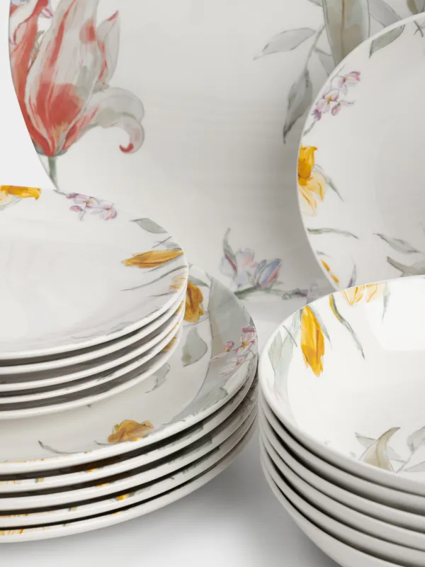 Сервиз обеденный, 6 перс, 18 пр, фарфор P, белый, Пастельные цветы, Pastel flora, image-1