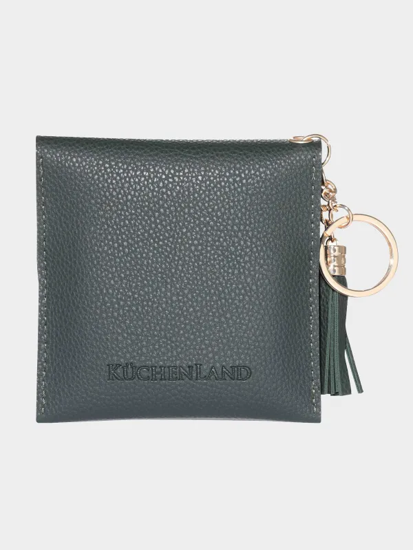 Кошелек женский, 10х10 см, на кнопке, с кисточкой, полиуретан, зеленый, Memo, image-1