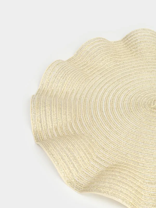 Салфетка под приборы, 38 см, ПЭТ, круглая, золотистая, Волнистые края, Rotary shine wave, image-1