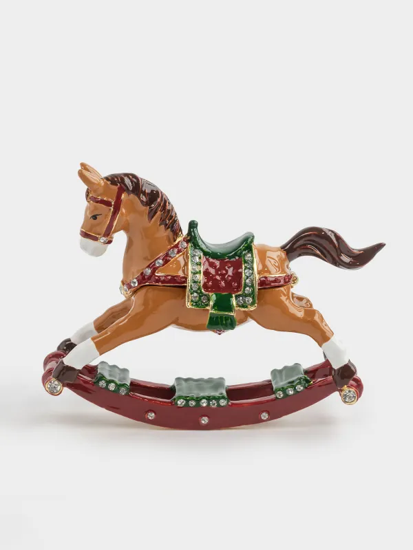 Шкатулка, 10х8 см, металл, коричневая, Лошадка, Antique horse, image-0