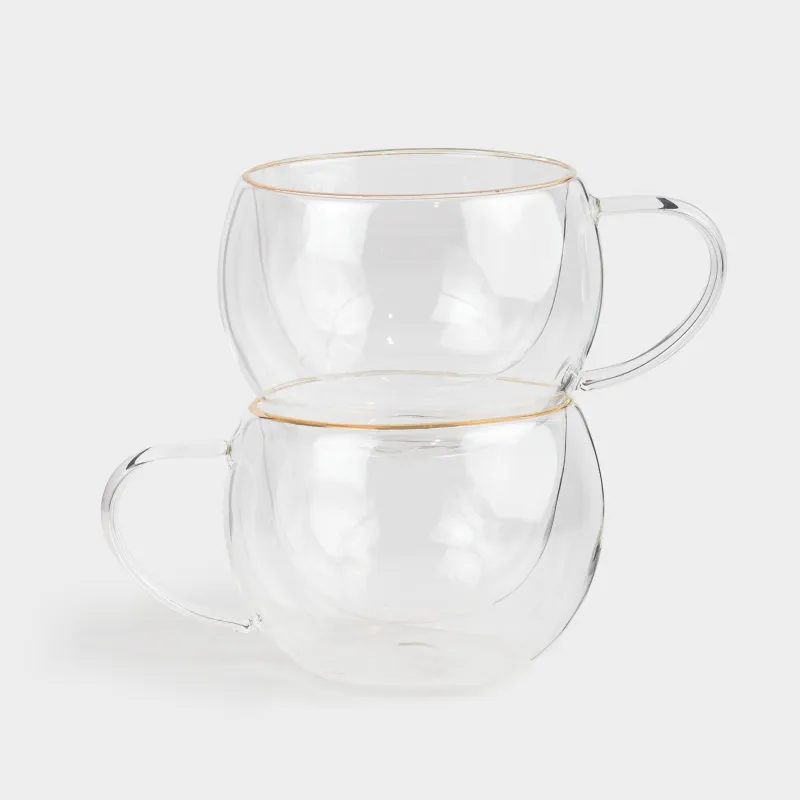 Кружка, 270 мл, 2 шт, стекло Б, с золотистым кантом, Air-gold, image-0