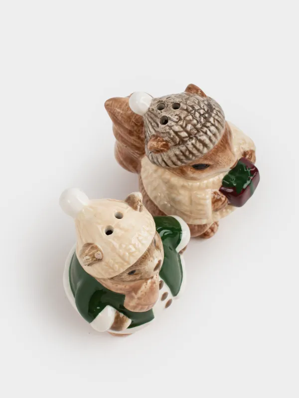 Набор для соли и перца, 8 см, керамика, Белка и медведь, Christmas animals, image-2