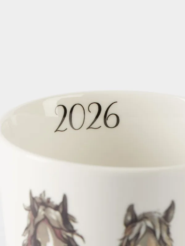 Кружка, 420 мл, фарфор N, белая, Лошади в шарфах, Horse trio, image-3