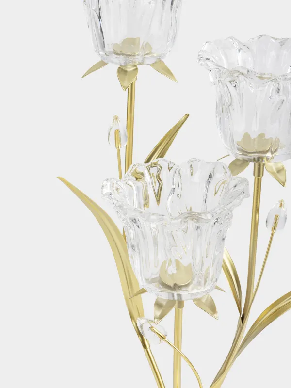 Подсвечник, 45 см, 3 чайные свечи, стекло/металл, золотистый, Цветы, Fantastic flowers, image-2
