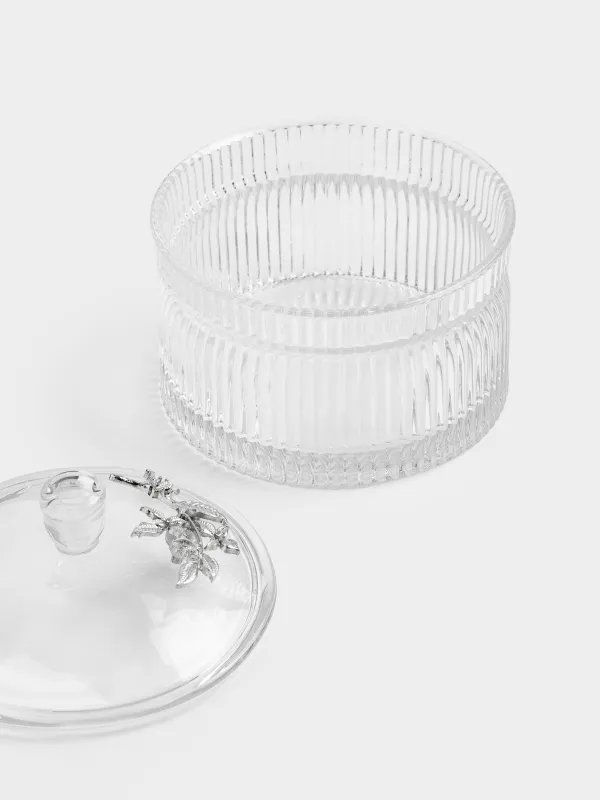 Емкость для хранения, 12,5х12 см, 600 мл, стекло Р/металл, Серебристые цветы, Ribby silver, image-4